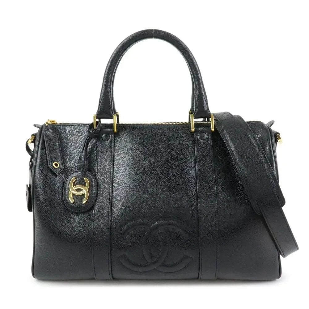 Chanel Coco Mark Caviar Leather Handbag Black